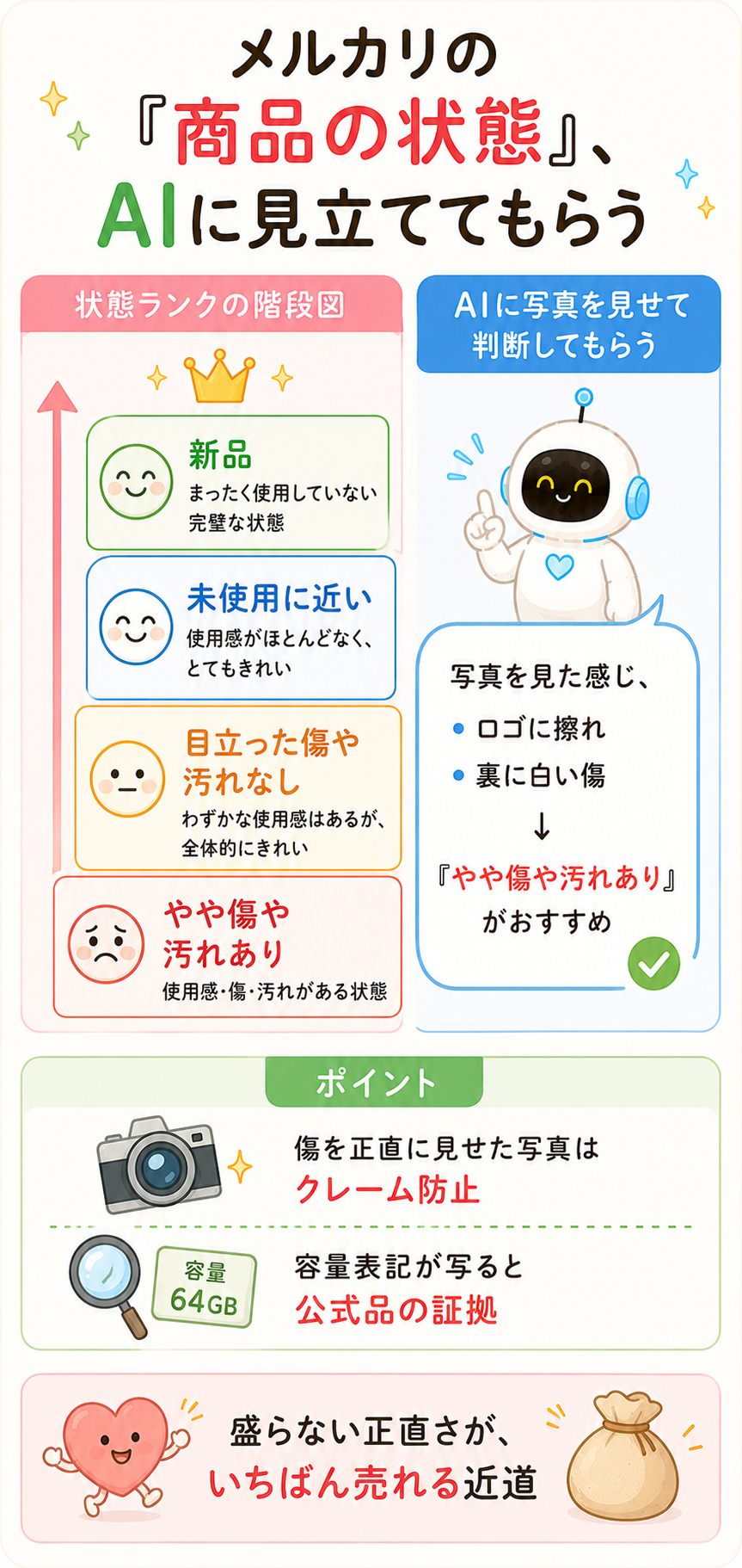 メルカリの商品の状態4ランクと、写真をAIに見せて見立ててもらう方法